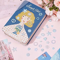 プラスチックカボション2袋  魅惑的なジュエリー  子供の装飾用  混合形状  ミディアムターコイズ  5.5~18.5x3.5~18x2~3.5mm  約100~120個/袋&nbsp;OHAR-GF0001-23