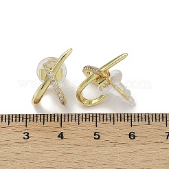 Brass Clear Cubic Zirconia Cross Stud Earrings&nbsp;LS-EJEW-A134-02G
