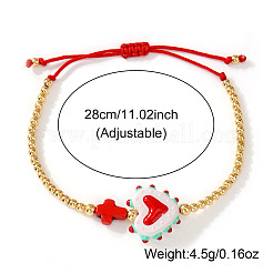 Heart Handmade Lampwork & Cross Synthetic Turquoise Bead Braided Bracelets&nbsp;IA3546-5