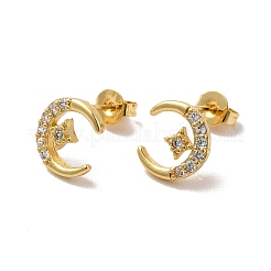 Clear Cubic Zirconia Moon with Star Stud Earrings&nbsp;EJEW-F301-07
