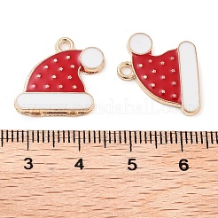 クリスマステーマバレルメッキ合金エナメルペンダント  カドミウムフリー＆鉛フリー  ライトゴールド  帽子  16x17x2mm  穴：1.6mm&nbsp;PALLOY-S192-01KCG-03