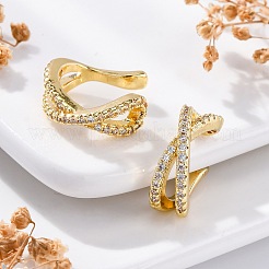 ラックメッキ真鍮マイクロパヴェクリアキュービックジルコニアカフスピアス  鉛フリー＆カドミウムフリー  クロス  18KGP本金メッキ  14x6mm&nbsp;EJEW-H147-06G