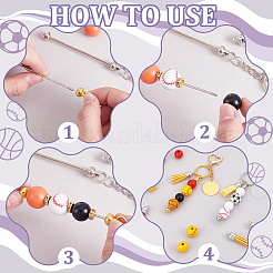 DIY Wood Sports Ball Beadable Keychain Jewelry Making Kits&nbsp;DIY-PH0023-91