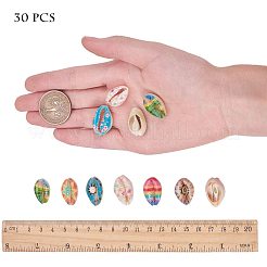プリントカウリーシェルビーズ  穴なし/ドリルなし  ミックスカラー  20~25x14~16x5~7mm  3個/カラー  30個/箱&nbsp;SHEL-PH0001-08