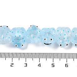 透明ガラスエナメルビーズ連売り  手描きのビーズ  カエル  ライトブルー  15x11x6.5mm  穴：1mm  約29~31個/連  12.40~13.19''（31.5~33.5センチメートル）&nbsp;GLAA-B021-05G