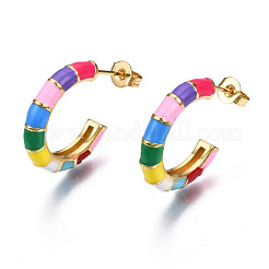 Brass Enamel Half Hoop Earrings&nbsp;EJEW-T014-48G-NF