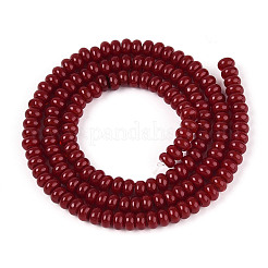 オペークソリッドカラーガラスビーズ連売り  ロンデル  暗赤色  4x2.5mm  穴：0.7mm  約135個/連  14.96''（38センチメートル）&nbsp;GLAA-ZX008-4mm-18O