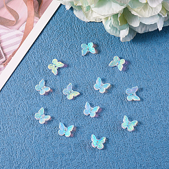 100個のガラスチャーム  蝶  ホワイト  9.5x11x3.5mm  穴：1.2mm&nbsp;GLAA-CJ0001-52