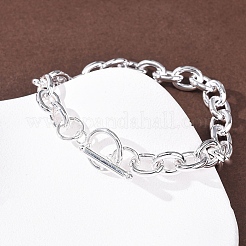 304ステンレススチールアズキチェーンブレスレット（女性・男性用）  トグルクラスプ付き  銀  8.43インチ（21.4cm）&nbsp;BJEW-P376-02S