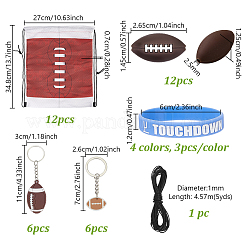 ラグビーをテーマにしたパーティーの飾り付け  シリコンコードブレスレットリストバンドを含む  ラグビー用ポリエステル巾着収納バッグ  ラグビーPVCと鉄のペンダントキーホルダー  塩ビキーホルダー  シリコンビーズ  ミックスカラー&nbsp;DIY-GA0009-57