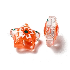 エナメルビーズ付きガラス  花柄で主演  レッドオレンジ  12~12.5x12.5~13x6~6.5mm  穴：0.9~1mm&nbsp;LAMP-M011-04C