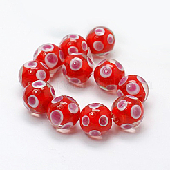 手作りランプワークビーズ連売り  ラウンド  ミックスカラー  14~16mm  穴：1mm&nbsp;LAMP-G051-M