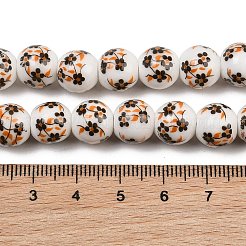 手作り花柄陶器セラミックビーズ連売り  ラウンド  オレンジ  10mm  穴：2mm  約35個/連  13.5インチ&nbsp;PORC-M007-10mm-04