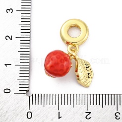 真鍮製赤エナメルのヨーロッパ風ダングルチャーム  大穴ペンダント  ラックめっき  持続的なメッキ  カドミウムフリー＆鉛フリー  18KGP本金メッキ  苺  28mm  穴：4.5mm&nbsp;KK-U066-22B-G