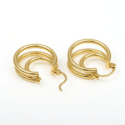 Brass Triple Hoop Earrings&nbsp;EJEW-G282-04G