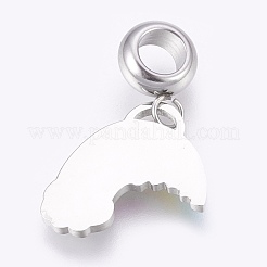 304ステンレススチール製ヨーロピアンダングルチャーム  大穴ペンダント  エナメル  レインボー  カラフル  ステンレス鋼色  26mm  穴：4mm  ペンダント：15x15.5x1mm&nbsp;X-STAS-O097-15P
