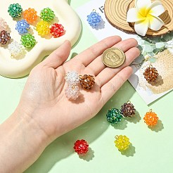 手作りのナイロンワイヤーガラスビーズペンダント、ガラスパールラウンドビーズ付き  ミックスカラー  18.5x16x16mm  穴：3x3.5mm&nbsp;PALLOY-CJ00105