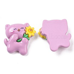 オペーク樹脂カボション  花を持つ動物  プラム  猫の模様  29x26x8mm&nbsp;CRES-A051-02C