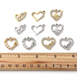 20pcs10スタイルアロイラインストーンペンダント  UVメッキ  ハート  プラチナ·ゴールデン  18~19.5x17.5~20.5x1.5~4mm  穴：1.6~1.8mm  2個/スタイル&nbsp;FIND-FS0004-01