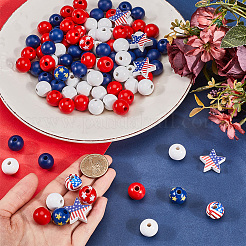 132Pcs 7 Style Independence Day Theme Printed Natural Wooden Beads Sets&nbsp;WOOD-SP0001-27