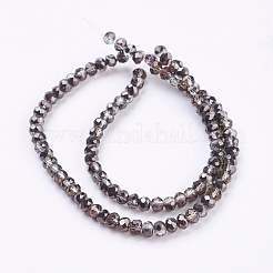 ハーフメッキファセットロンデル電気メッキガラスビーズ連売り  ブラック  3x2mm  穴：1mm  約135~148個/連  34~37cm&nbsp;X-EGLA-D020-3x2mm-12
