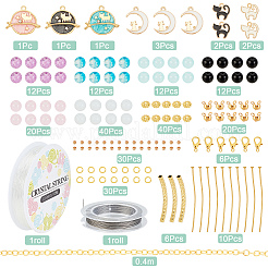 DIYブレスレット作成キット  10個猫シルエットシェイプアロイペンダント  204個の花と幾何学ガラスと真鍮ビーズ  テールワイヤーと真鍮のパーツ  ミックスカラー  260個/セット&nbsp;FIND-SC0001-67