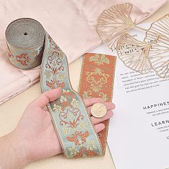 エスニック風刺繍ポリエステルリボン  ジャカードリボン  服飾材料  片面花柄  オレンジ  2-3/8インチ（60mm）  約5.47ヤード（5m）/バンドル&nbsp;OCOR-WH0079-25C