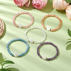 かわいいウサギの貝殻と天然混合宝石ビーズの女性用ストレッチブレスレット  内径：2-1/8インチ（5.5cm）&nbsp;BJEW-JB11040