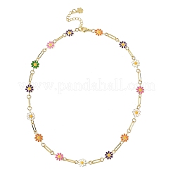 Brass Enamel Colorful Flower Link Chain Necklaces for Women&nbsp;NJEW-JN06367