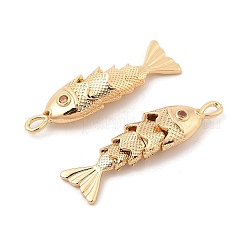 真鍮マイクロパヴェクリアキュービックジルコニアペンダント  ニッケルフリー  魚のチャーム  18KGP本金メッキ  33x8.5x6mm  穴：1.6mm&nbsp;X-KK-C080-02B-G