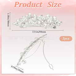 ガラスラインストーン付き合金ヘアバレッタ2個  花  銀  84x30x20mm&nbsp;OHAR-BBC0001-01