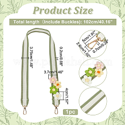 ポリコットン製の幅広バッグストラップ  かぎ針編みの花と合金のスイベルクラスプ付き  ダークシーグリーン  102x3.75x0.2cm&nbsp;DIY-WH0304-697B
