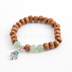 Wood Beaded Stretch Charm Bracelets&nbsp;BJEW-JB01830