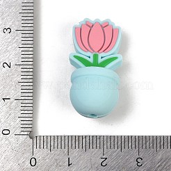 花の食品グレードシリコンフォーカルビーズ  DIYの看護ネックレス用  淡いターコイズ  28.5x15x13.5mm  穴：2.5mm&nbsp;SIL-A011-03B-02