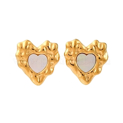 304 Stainless Steel Natural White Shell Stud Earrings&nbsp;EJEW-Z103-06G-02
