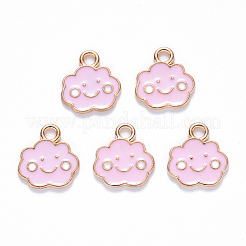 合金エナメルチャーム  雲  笑顔の顔を持つ  ライトゴールド  ピンク  13x12x1mm  穴：1.8mm&nbsp;X-ENAM-S121-072B