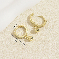 Brass Micro Pave Cubic Zirconia Round Bead Hoop Dangle Earrings for Women&nbsp;XY9518