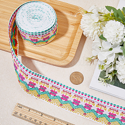10m エスニック風刺繍ポリエステルフラワーリボン  ジャカードリボン  服飾材料  フラット  ホワイト  1-3/4インチ（45mm）  約10.94ヤード（10m）/バンドル&nbsp;OCOR-WH0077-74B
