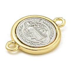 Rack Plating Brass Saint Benedict Medal Connector Charms&nbsp;KK-Z067-08G-01