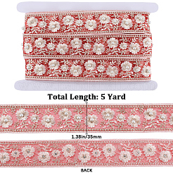 5 Yards Polyester Embroidery Flower Lace Ribbon with Imitation Pearl&nbsp;OCOR-CY0001-16D