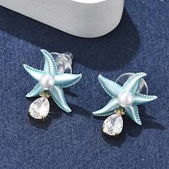 Brass Cubic Zirconia Stud Earrings&nbsp;EJEW-D301-03G-03