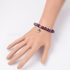 Natural Mixed Stone Beaded Star Charm Stretch Bracelets&nbsp;BJEW-JB01981