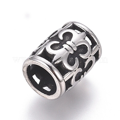 304ステンレススチールヨーロピアンビーズ  大穴ビーズ  洗練された  コラム  アンティークシルバー  12x9.5mm  穴：6mm&nbsp;STAS-G214-34AS
