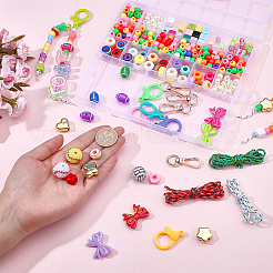 DIYジュエリーキット  アクリルビーズ入り  亜鉛合金回転式ナスカン  プラスチック製のロブスタークロウ留め具とポリエステルとスパンデックスのコードロープ  ミックスカラー  41.5x16x5.5mm  穴：8x11mm&nbsp;DIY-BM0002-61