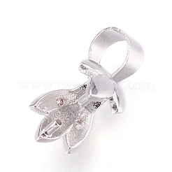 真鍮のキュービックジルコニアピンチベイル  花  透明  プラチナ  15mm  穴：3.5x4mm  ピン：0.8mm&nbsp;KK-O106-41P