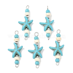 10Pcs 2 Colors Dyed Synthetic Turquoise Starfish Rondelle Round Beaded Connector Charms&nbsp;PALLOY-JF04015