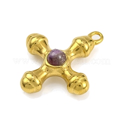 Natural Amethyst & 304 Stainless Steel Cross Pendants&nbsp;STAS-H221-01G-07