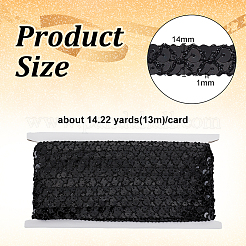 ポリエストレレーストリム  キラキラチップ付き  フラット  服飾材料  ブラック  1/2インチ（14x1mm）  約14.22ヤード（13m）/カード&nbsp;OCOR-WH0068-48