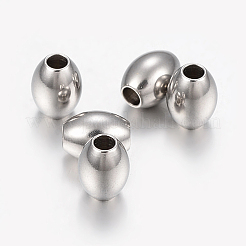 変色しにくい201ステンレススチールビーズ  オーバル  ステンレス鋼色  5x6.5mm  穴：2mm&nbsp;STAS-K172-14P-01A