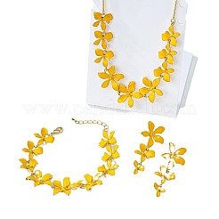 Flower Brass Enamel Pendant Necklace & Stud Dangle Earring & Link Bracelet&nbsp;FS-WGA6C2B-01
